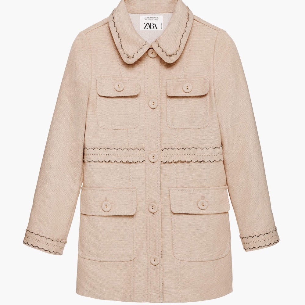 Zara Girl Linen Spring Beige Coat, Size 11-12 Years